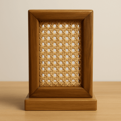 Teak Wood & Cane Glow Box Lamp – Warm Ambient Lighting with Handmade Craftsmanship