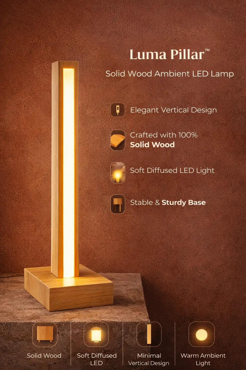 Luma Pillar - Handicrafted Solid Wood Ambient LED Lamp