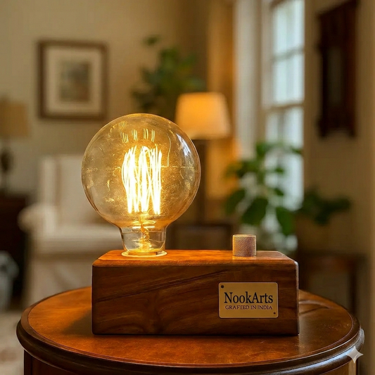 Globe Edison Bulb with Brass Dimmer | Rosewood Vintage Table Lamp | Handcrafted