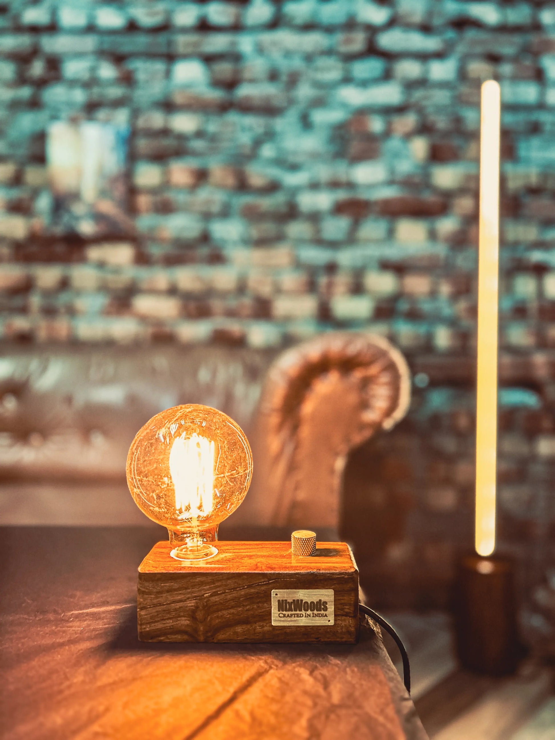 Globe Edison Bulb with Brass Dimmer | Rosewood Vintage Table Lamp | Handcrafted - NixWoods