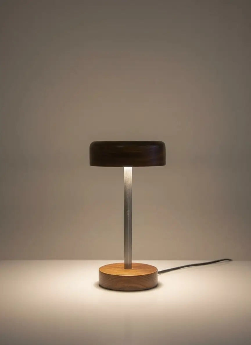 Rosewood & Stainless Steel LED Table Lamp – Modern Minimalist Elegance