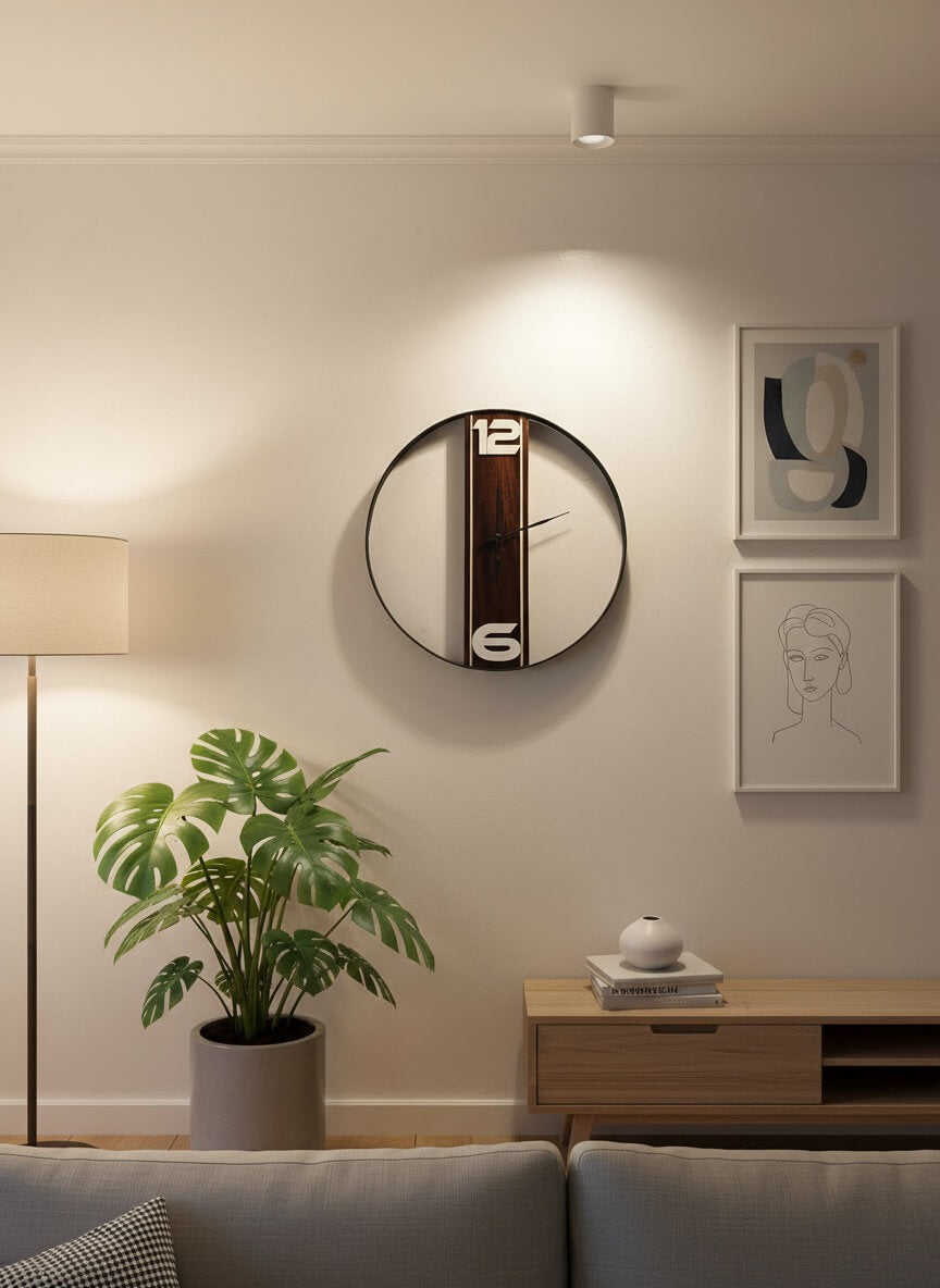 16” Modern Rosewood Wall Clock – Sleek Frame with Sheesham Accent