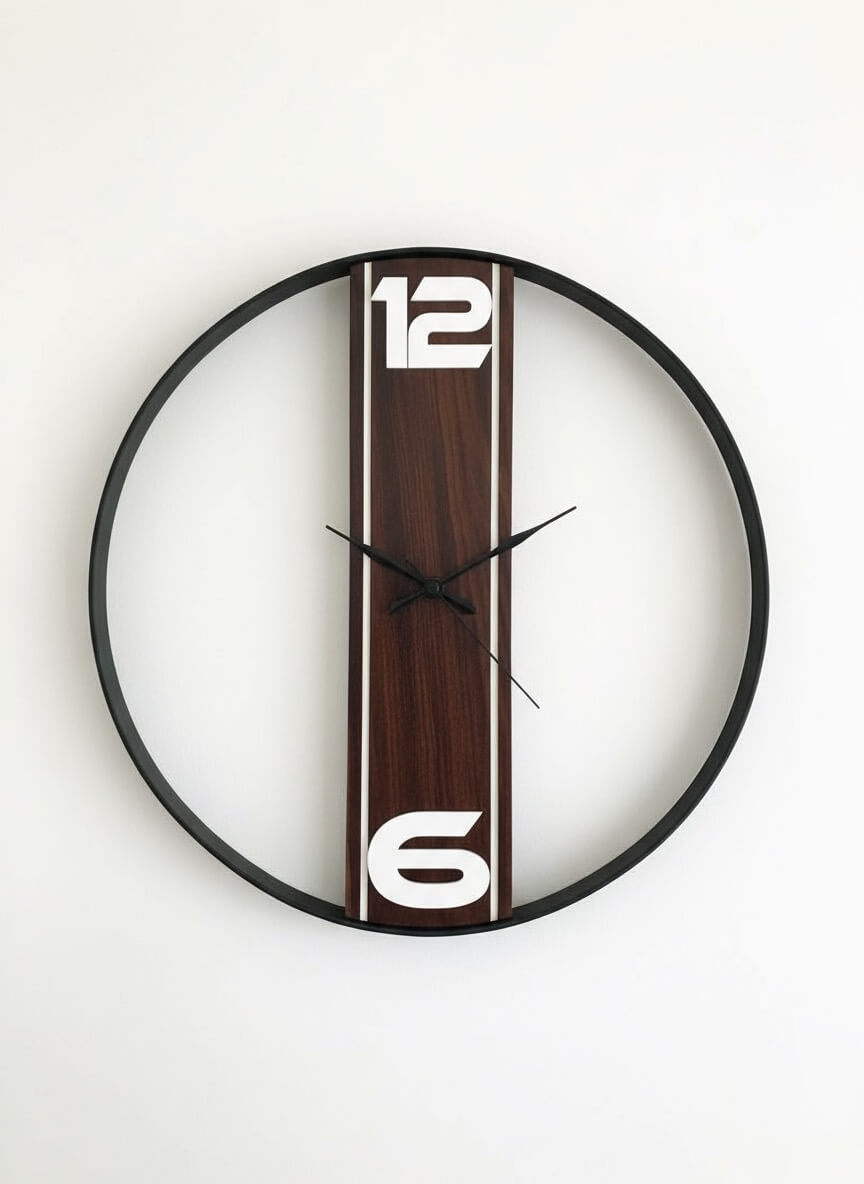 16” Modern Rosewood Wall Clock – Sleek Frame with Sheesham Accent