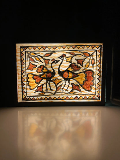 Sohrai Art Peacock Lamp – Handcrafted Tribal Elegance