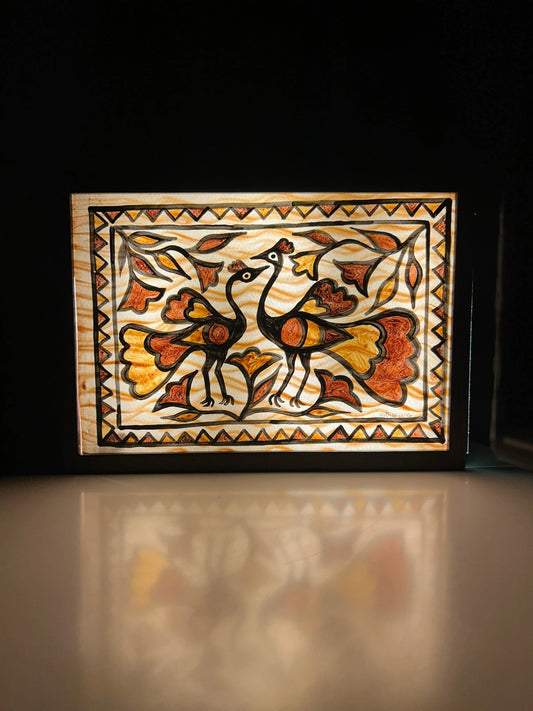 Sohrai Art Peacock Lamp – Handcrafted Tribal Elegance