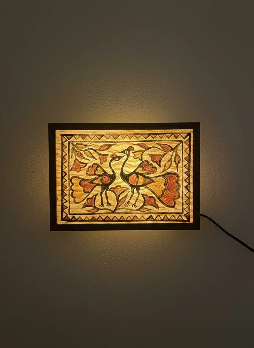 Sohrai Art Peacock Lamp – Handcrafted Tribal Elegance