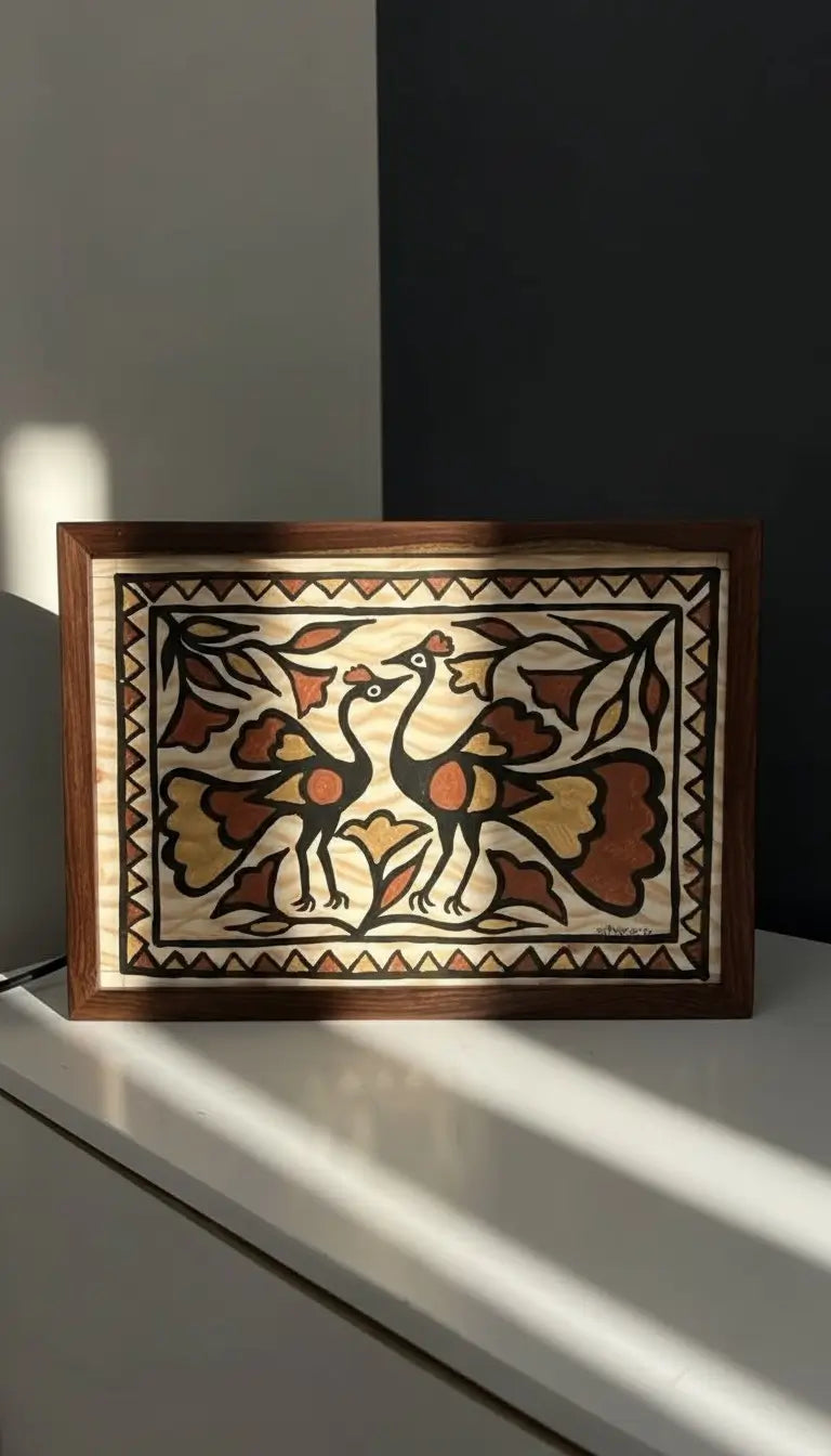 Sohrai Art Peacock Lamp – Handcrafted Tribal Elegance