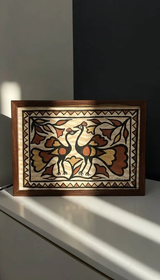 Sohrai Art Peacock Lamp – Handcrafted Tribal Elegance