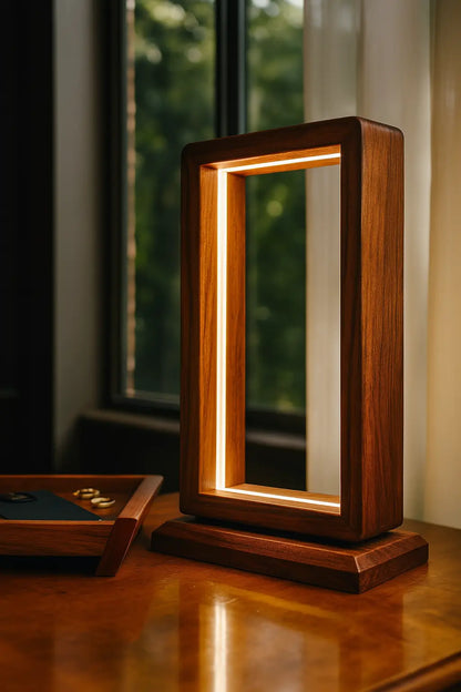 Aurora Frame Lamp – Handcrafted Rosewood Glow - NixWoods