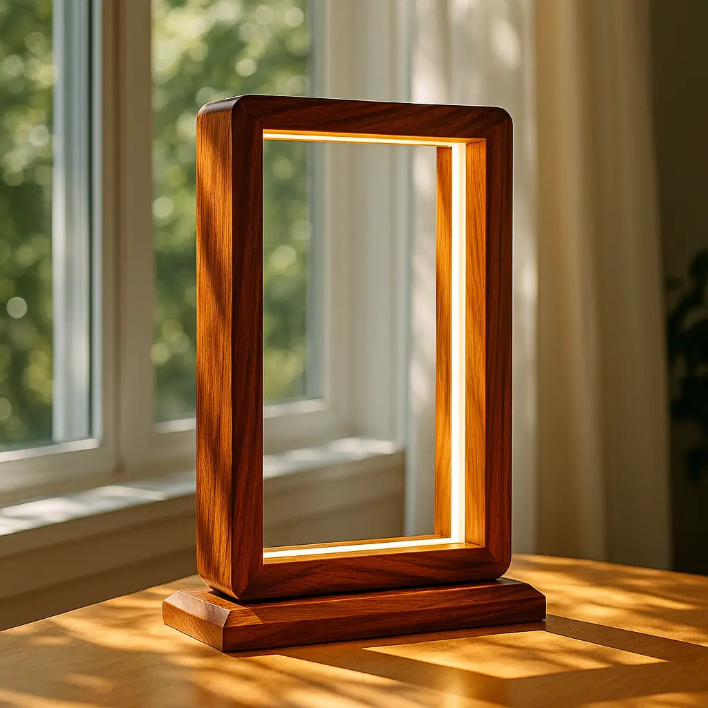 Aurora Frame Lamp – Handcrafted Rosewood Glow - NixWoods