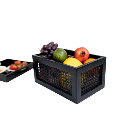 Black Rattan & Teak Storage Basket – Stylish & Multi-Purpose - NixWoods