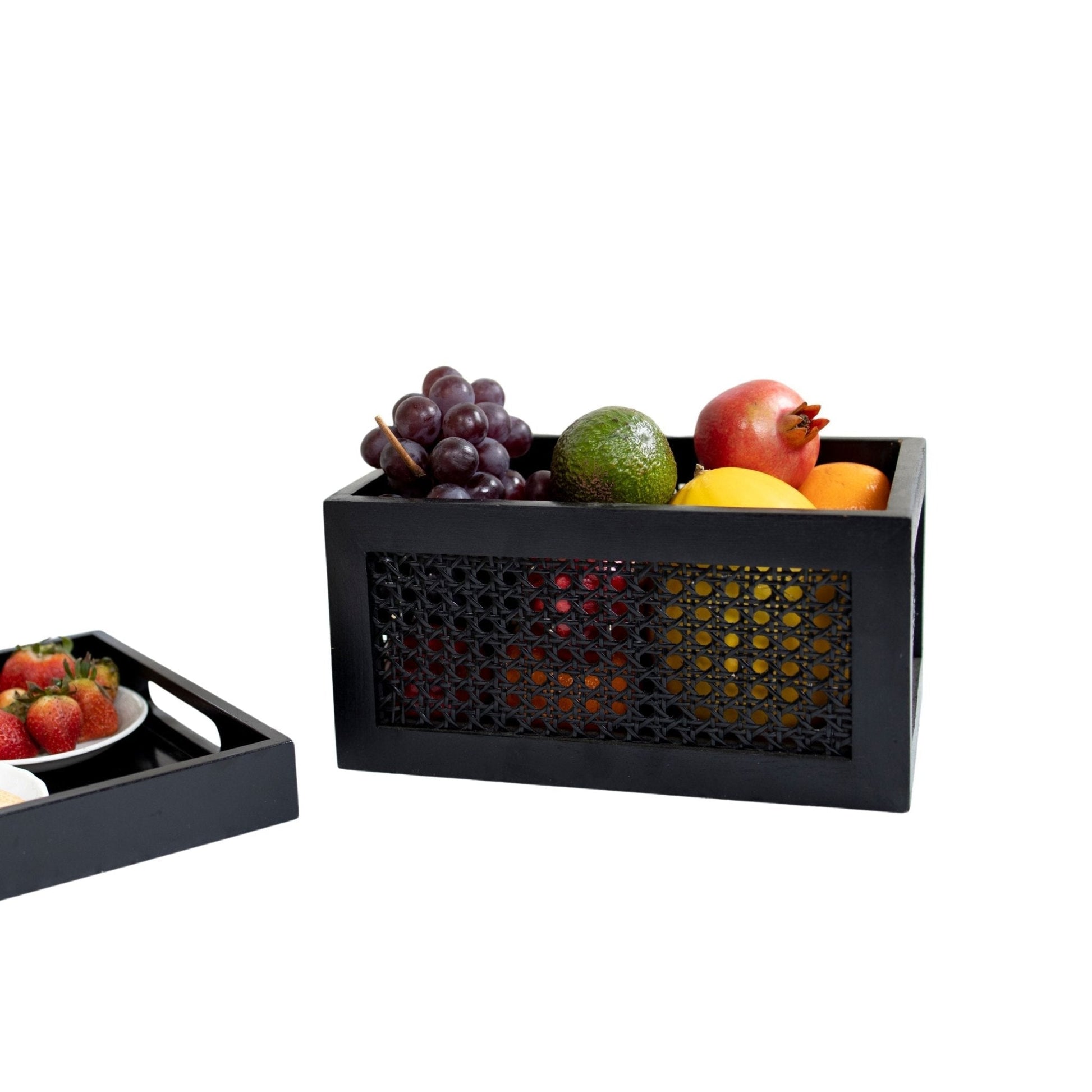 Black Rattan & Teak Storage Basket – Stylish & Multi-Purpose - NixWoods