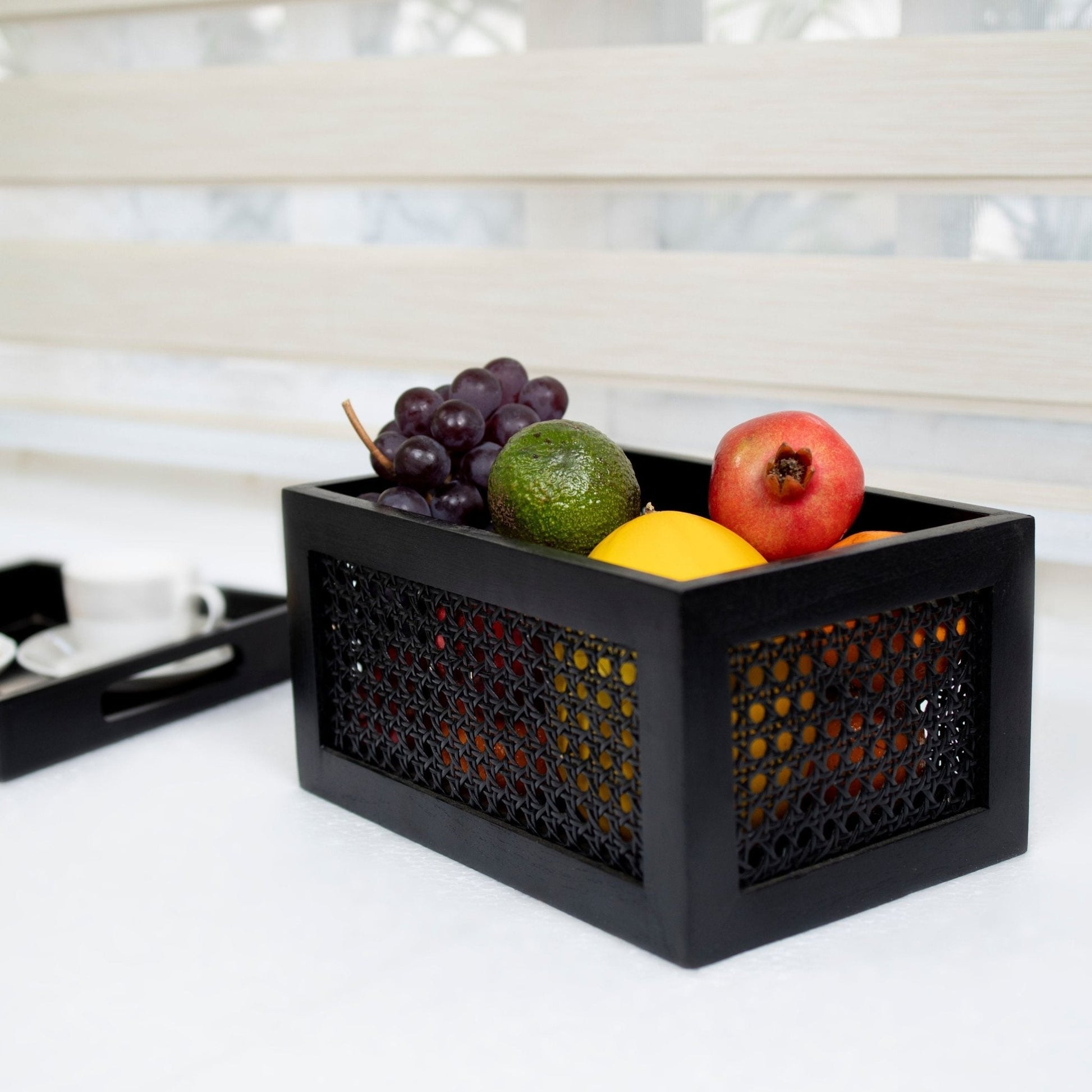 Black Rattan & Teak Storage Basket – Stylish & Multi-Purpose - NixWoods