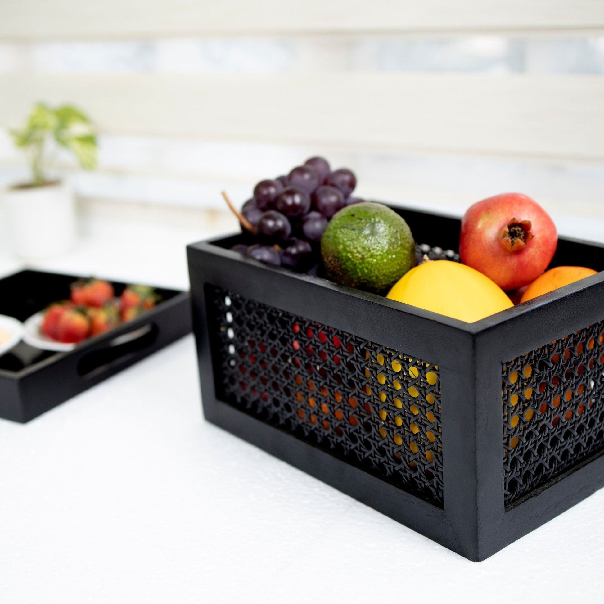 Black Rattan & Teak Storage Basket – Stylish & Multi-Purpose - NixWoods