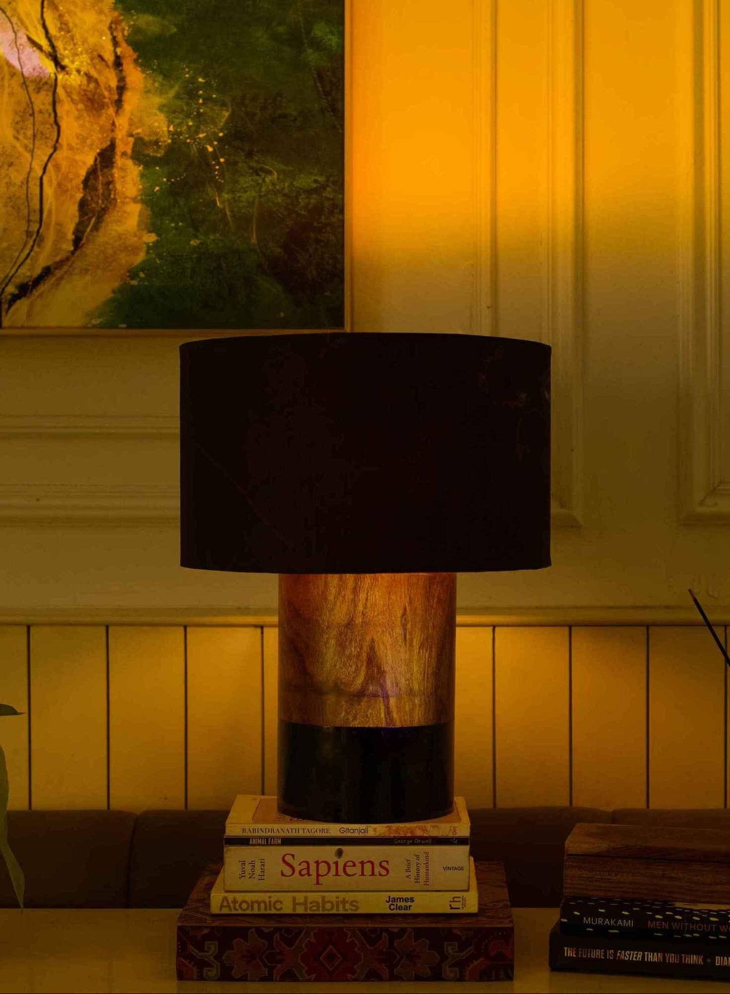 Dual-Tone Rosewood Table Lamp – Half Black with Black Shade - NixWoods