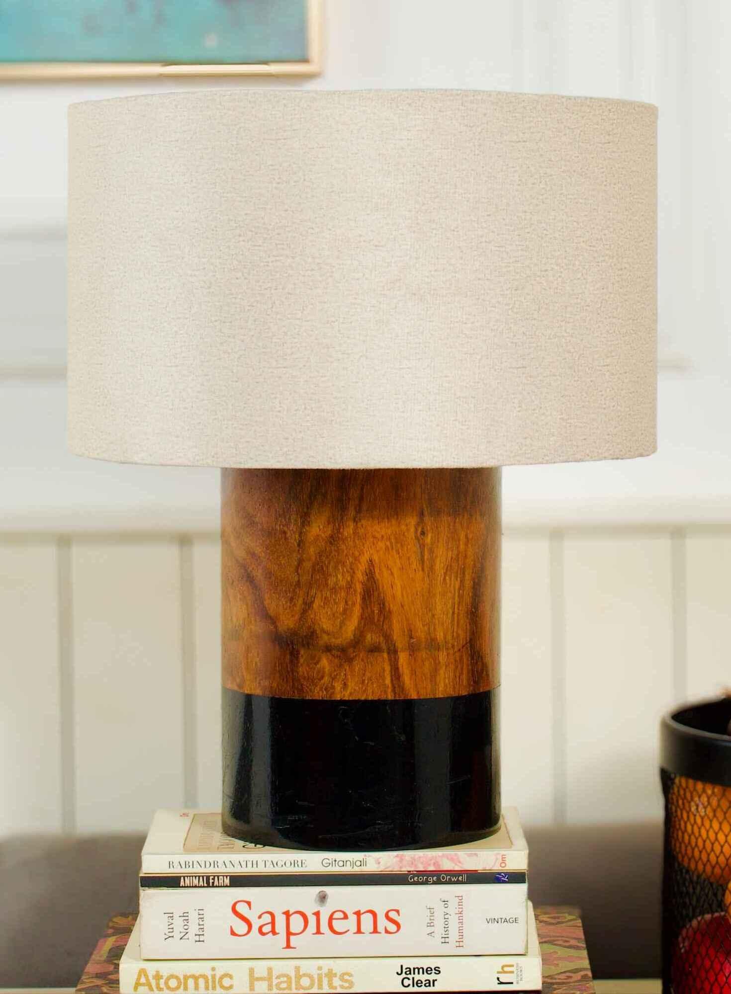 Dual-Tone Rosewood Table Lamp – Half Black with White Shade - NixWoods