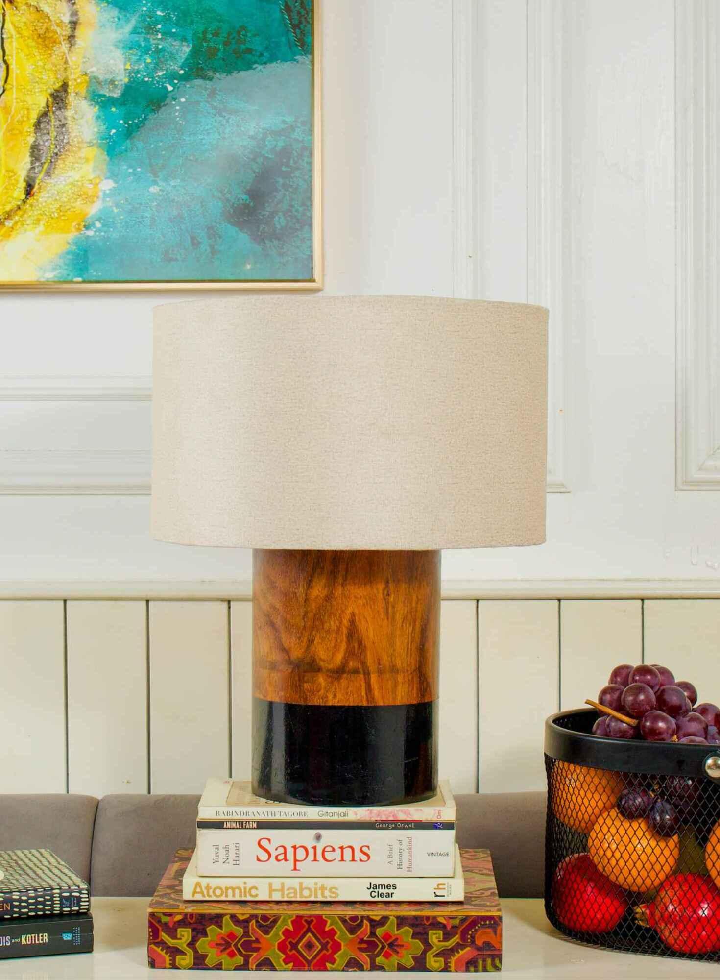 Dual-Tone Rosewood Table Lamp – Half Black with White Shade - NixWoods