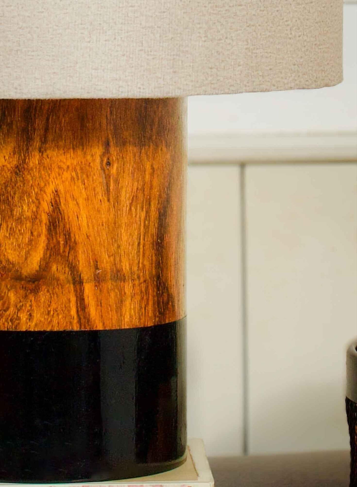 Dual-Tone Rosewood Table Lamp – Half Black with White Shade - NixWoods