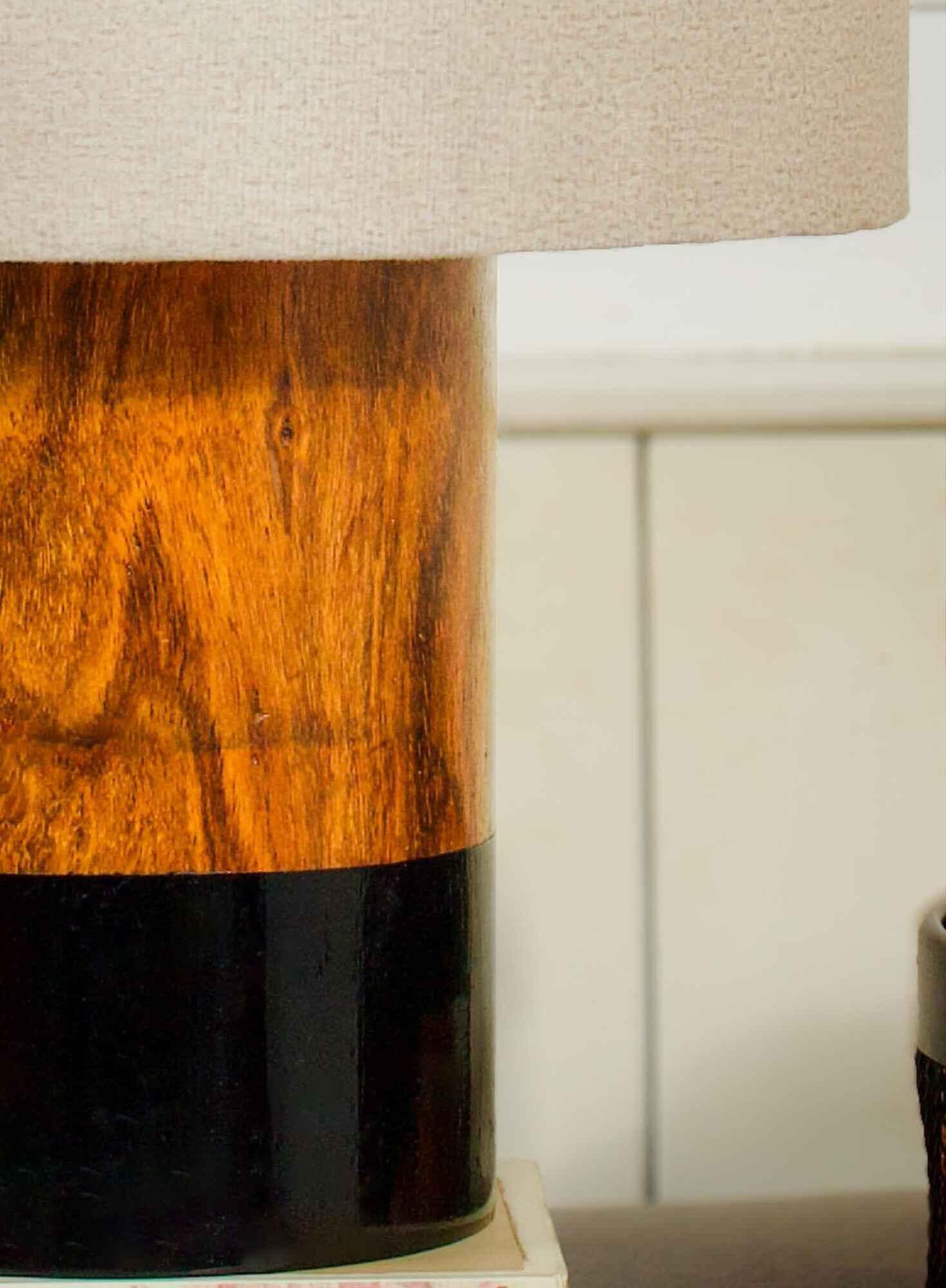 Dual-Tone Rosewood Table Lamp – Half Black with White Shade - NixWoods