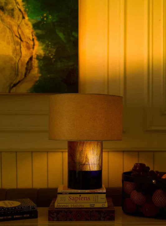 Dual-Tone Rosewood Table Lamp – Half Black with White Shade - NixWoods