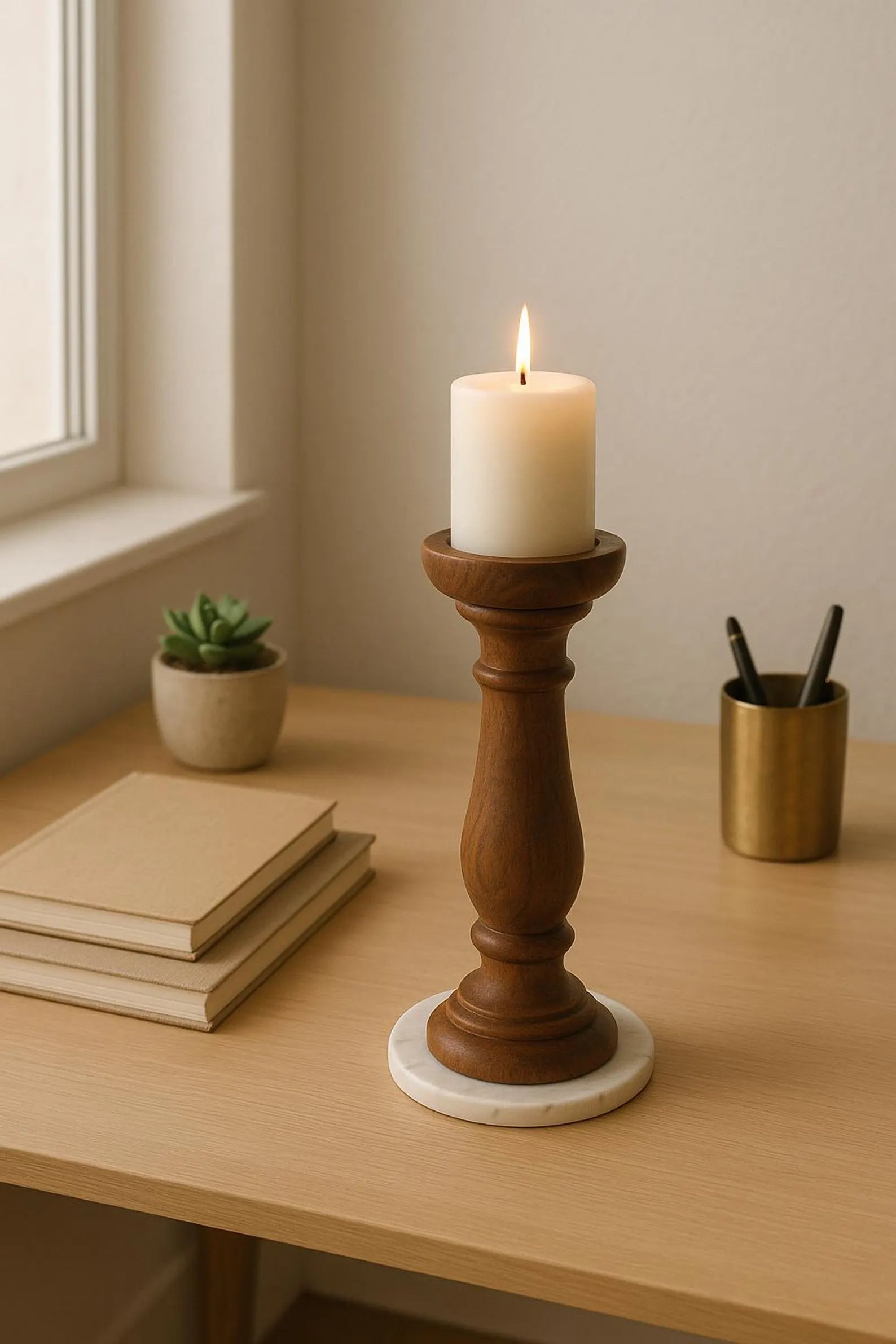 Modern Boho Candle Stand - Artisan Crafted from Solid Rosewood | Ethnic Home Decor - NixWoods