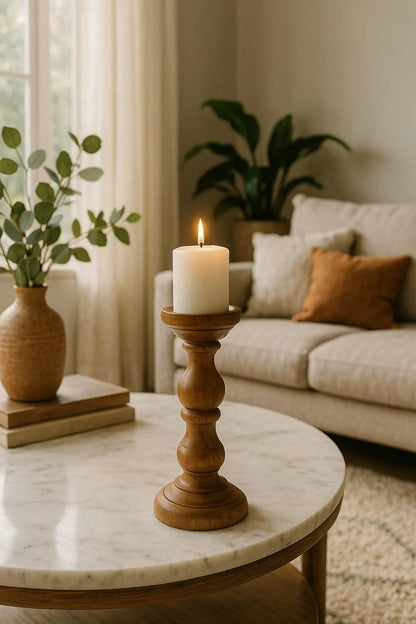 Modern Boho Candle Stand - Artisan Crafted from Solid Rosewood | Ethnic Home Decor - NixWoods