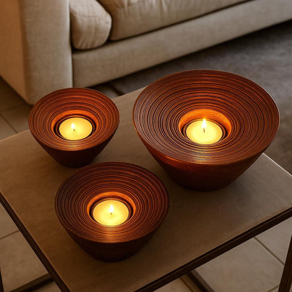 Rosewood Candle Holder – Sculpted Bowl Set of 3 for Ambient Lighting - NixWoods