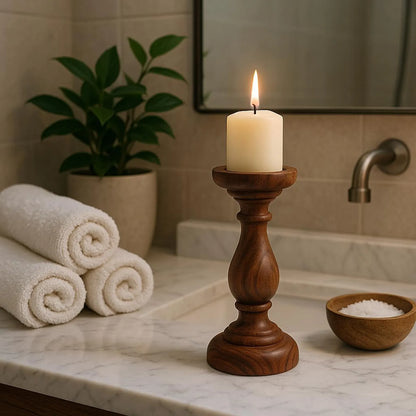 Modern Boho Candle Stand - Artisan Crafted from Solid Rosewood | Ethnic Home Decor - NixWoods