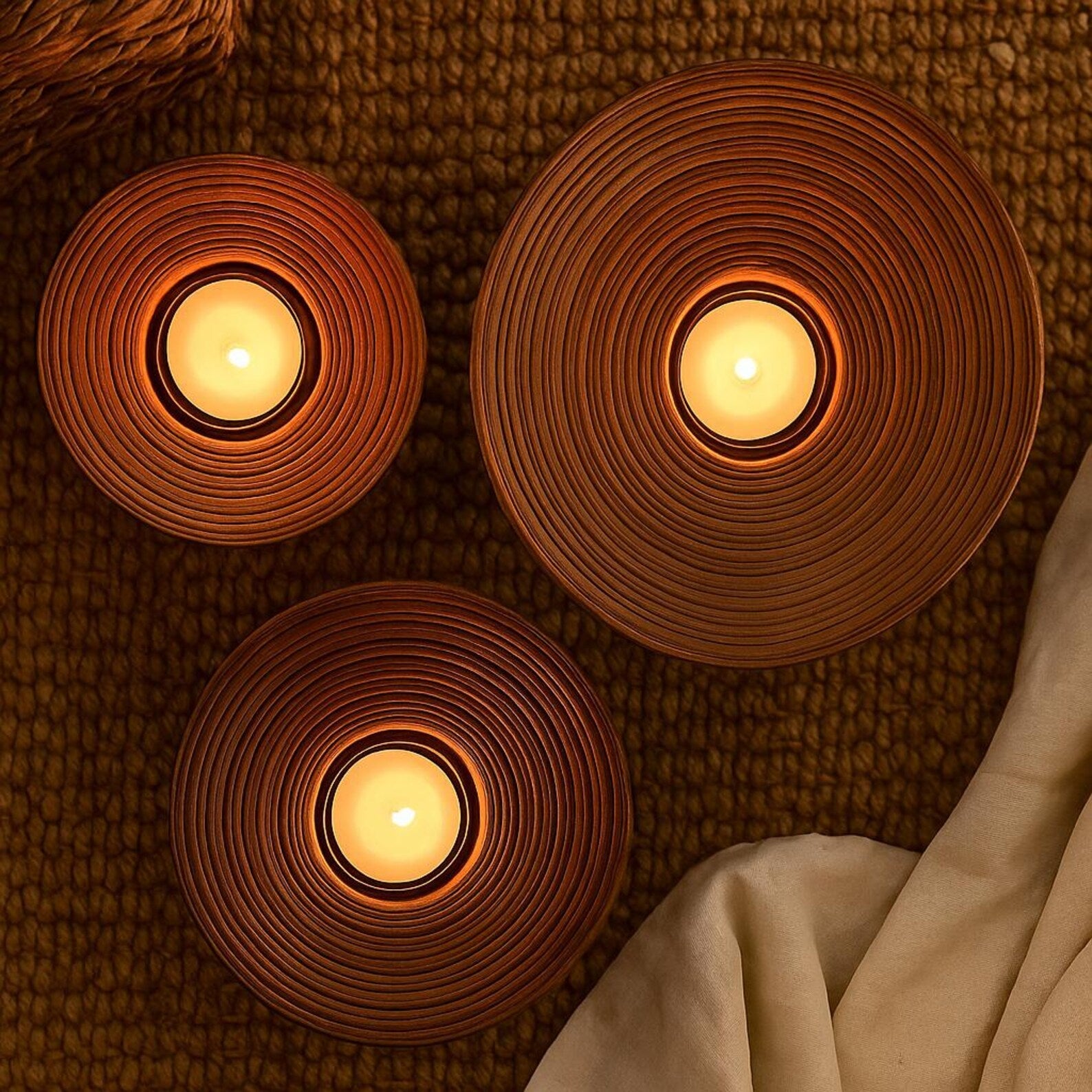 Rosewood Candle Holder – Sculpted Bowl Set of 3 for Ambient Lighting - NixWoods