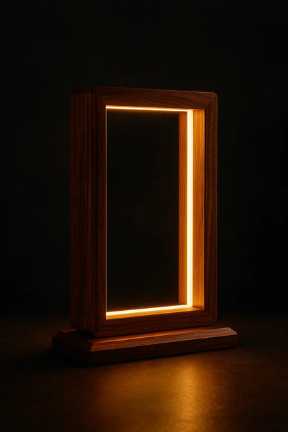 Aurora Frame Lamp – Handcrafted Rosewood Glow - NixWoods