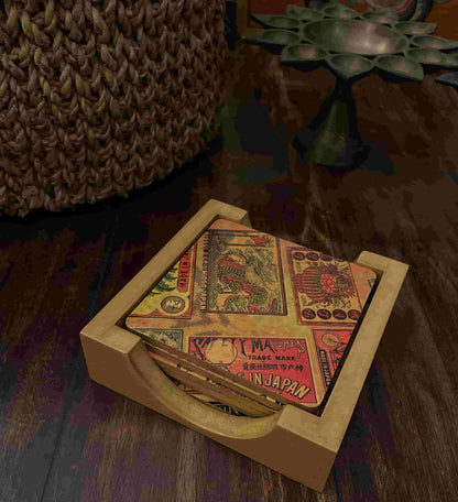 Japanese Matchbox Label Coasters – Vintage Retro Art Set