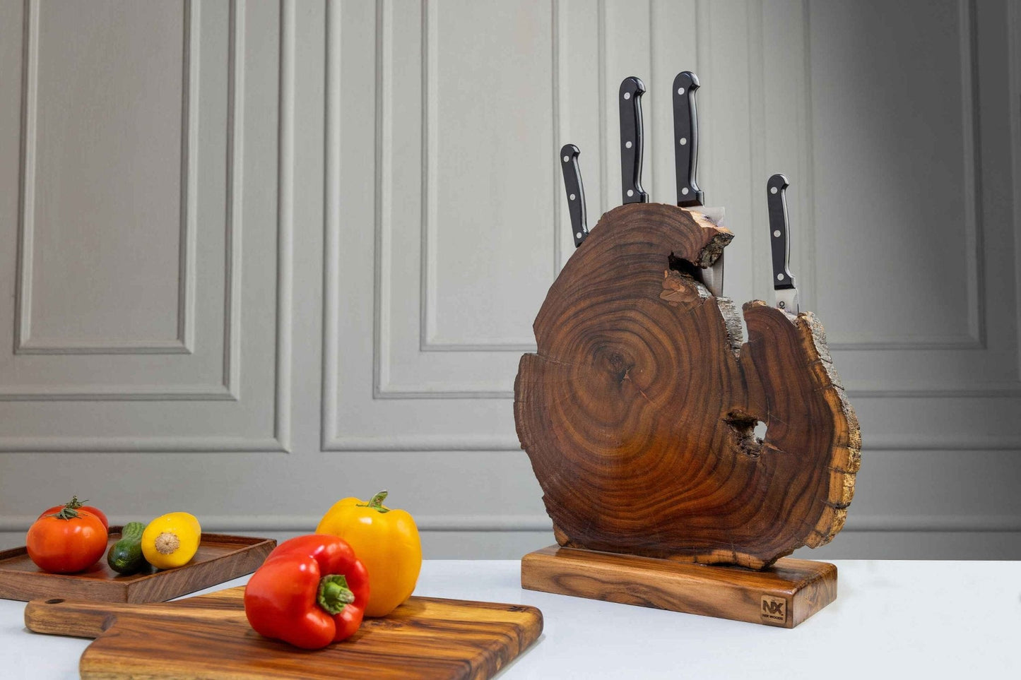 Live Edge Magnetic Knife Block – Natural Wood Stand for Kitchen Storage & Display - NixWoods