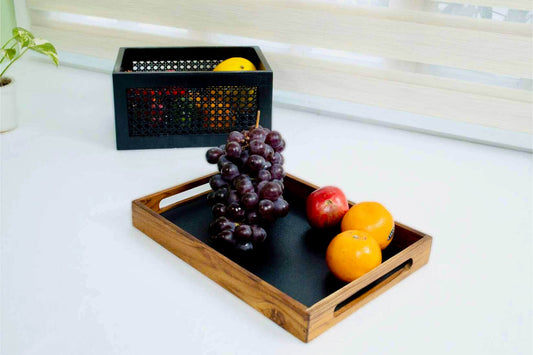Premium Teak & Leather Tray – Large Handcrafted Serving Tray for Dining & Decor - NixWoods