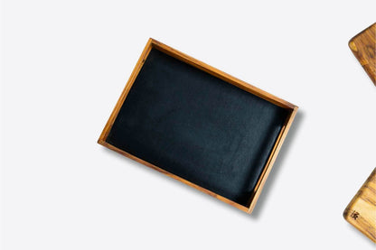Premium Teak & Leather Tray – Large Handcrafted Serving Tray for Dining & Decor - NixWoods