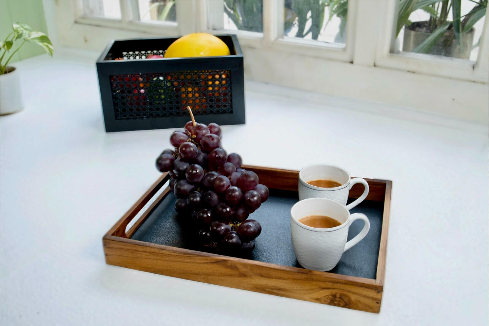 Premium Teak & Leather Tray – Large Handcrafted Serving Tray for Dining & Decor - NixWoods
