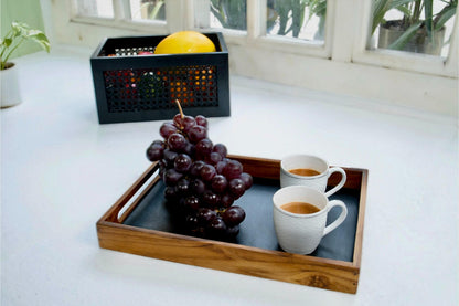 Premium Teak & Leather Tray – Large Handcrafted Serving Tray for Dining & Decor - NixWoods