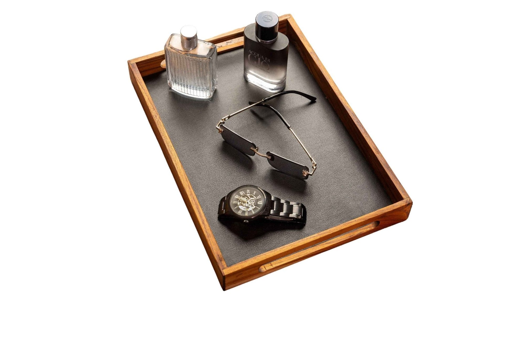 Premium Teak & Leather Tray – Large Handcrafted Serving Tray for Dining & Decor - NixWoods