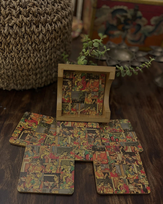 Raja Rani Wooden Decoupage Coaster Set