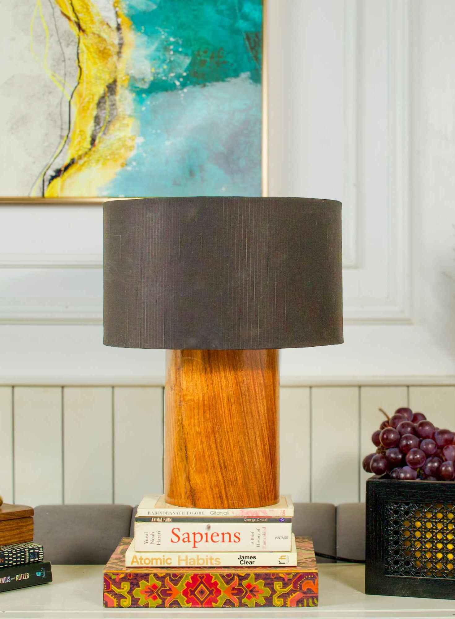 Rosewood Table Lamp with Black Shade – Contemporary Elegance - NixWoods