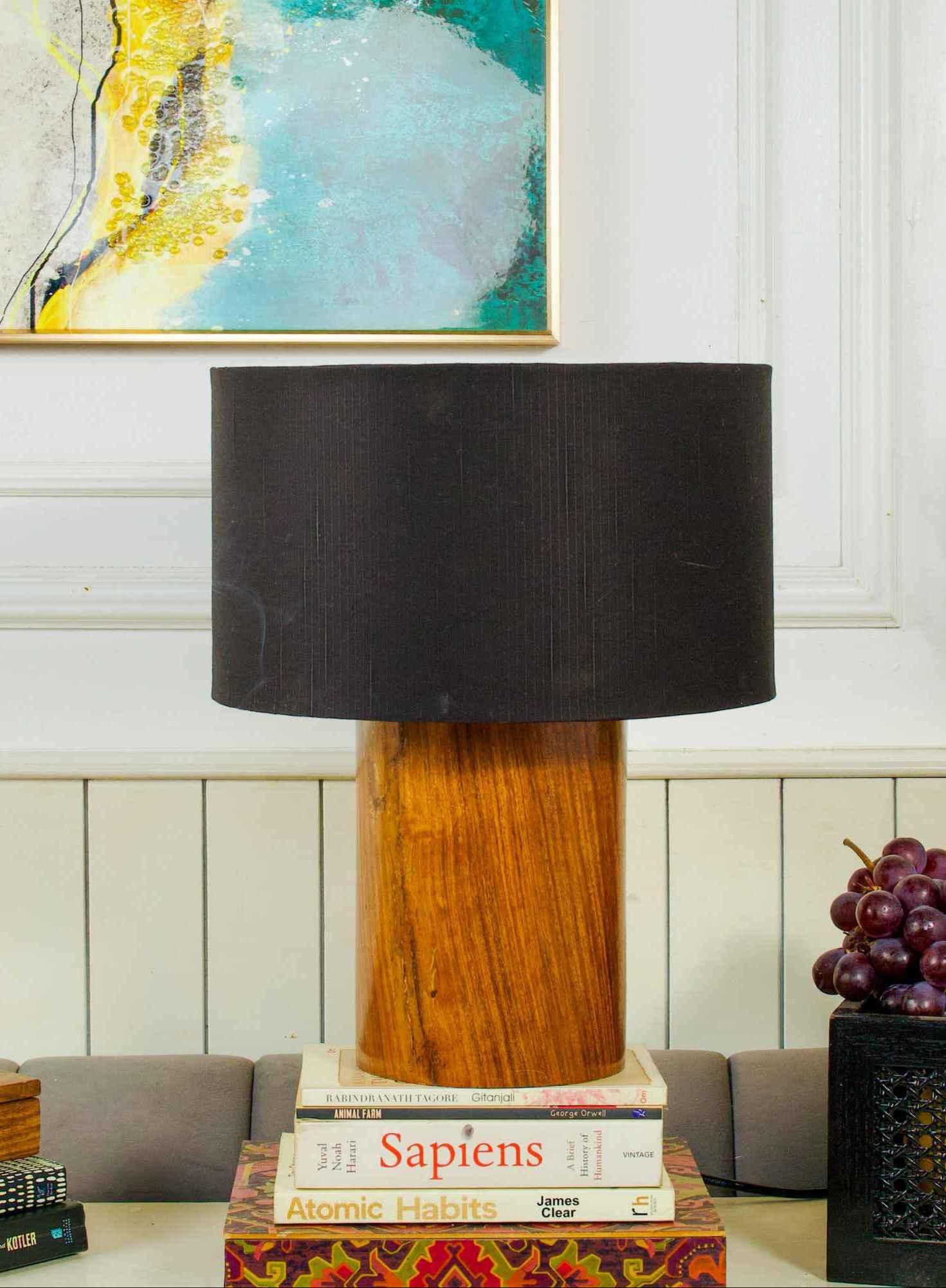 Rosewood Table Lamp with Black Shade – Contemporary Elegance - NixWoods