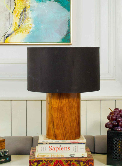 Rosewood Table Lamp with Black Shade – Contemporary Elegance - NixWoods
