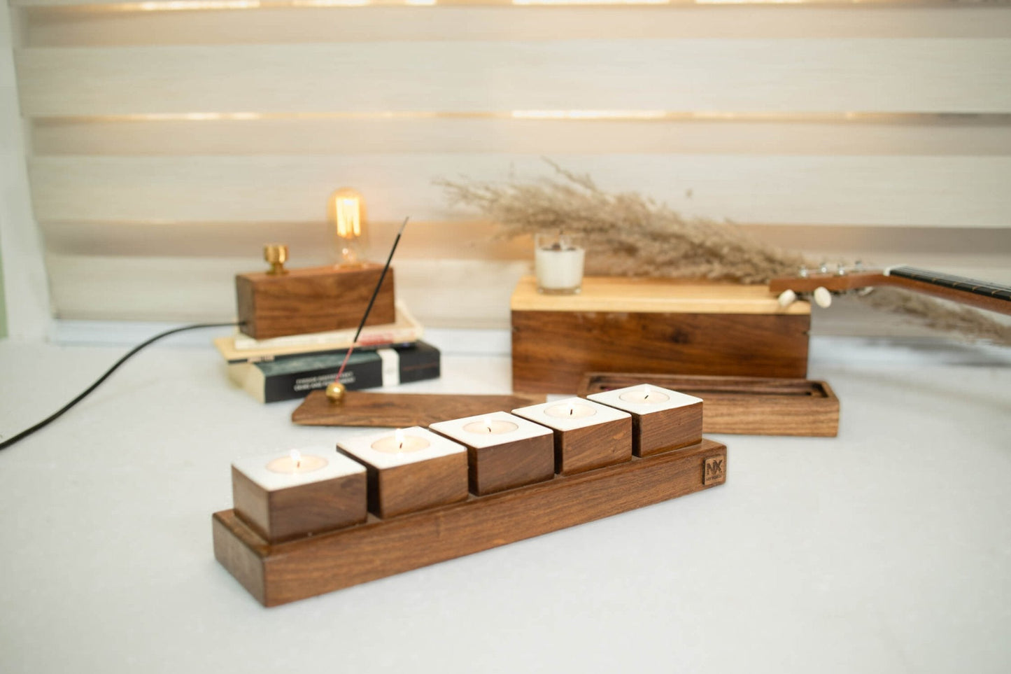 Rosewood Tea Light Holders | Minimalist Candlelight Decor | Set of 5 - NixWoods