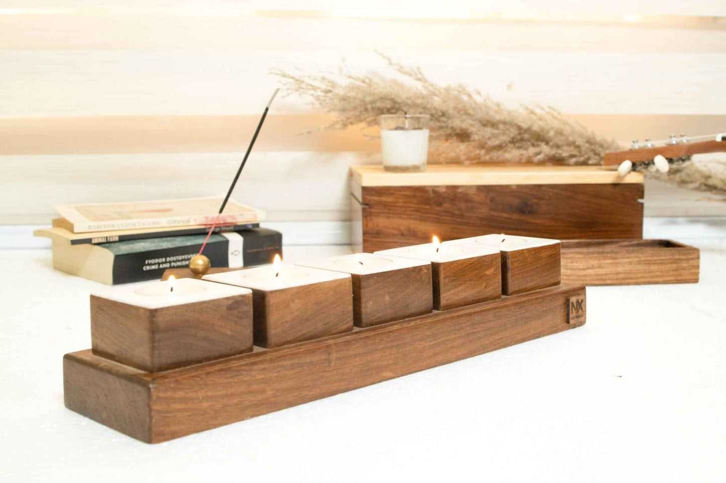 Rosewood Tea Light Holders | Minimalist Candlelight Decor | Set of 5 - NixWoods