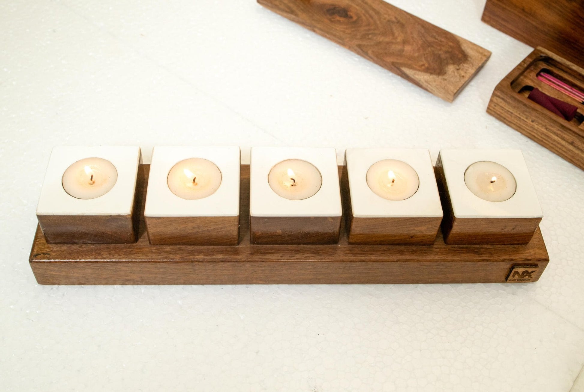 Rosewood Tea Light Holders | Minimalist Candlelight Decor | Set of 5 - NixWoods