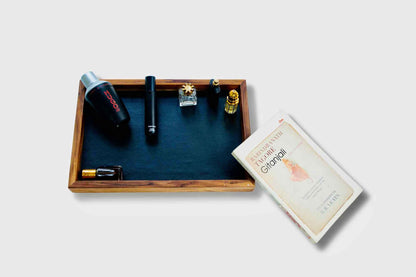 Set of 3 Natural Rattan & Teak Trays – Handwoven Serving Trays for Kitchen & Decor - NixWoods