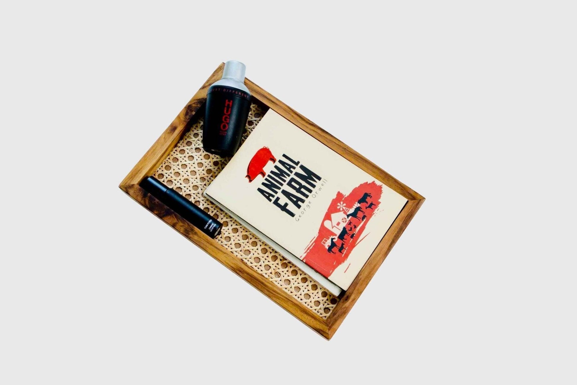 Set of 3 Natural Rattan & Teak Trays – Handwoven Serving Trays for Kitchen & Decor - NixWoods