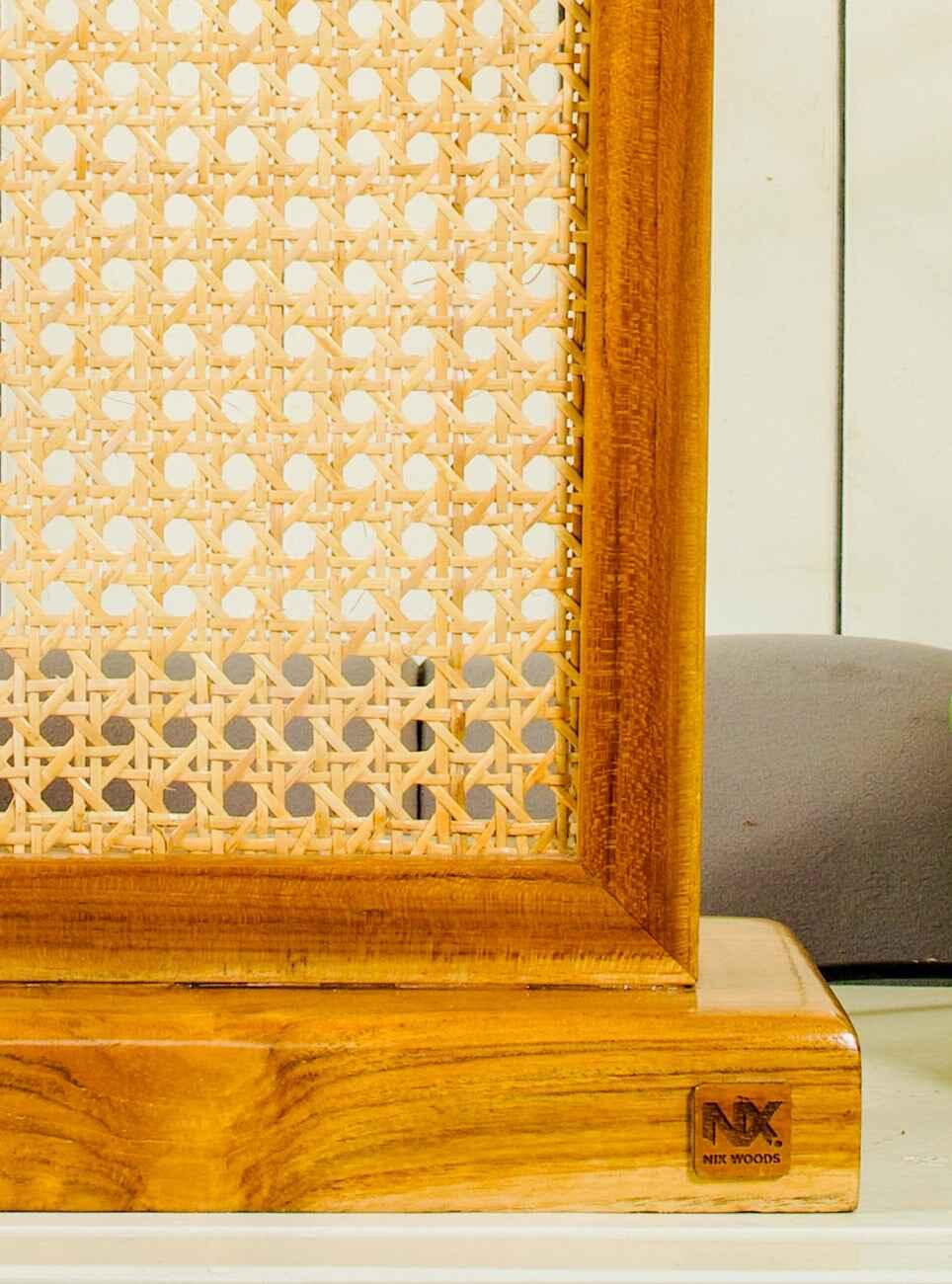 Teak Wood & Cane Table Lamp – Handcrafted Boho Table Light for Warm Ambient Interiors - NixWoods