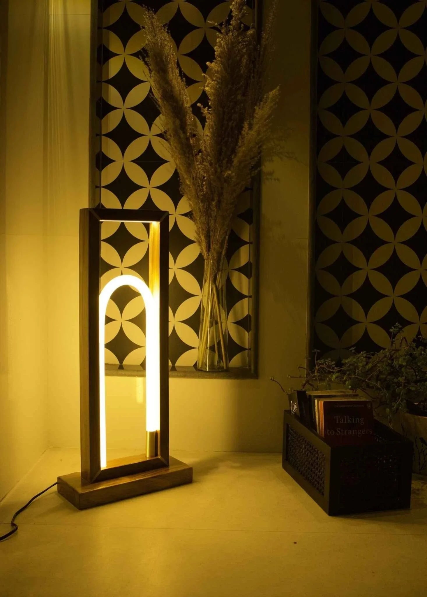 Teak Wood Floor Lamp - 360° Silicone – Modern Arch LED Light with Remote Control - NixWoods