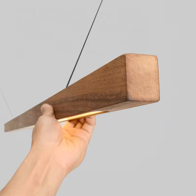 Teak Wood Pendant Light – Rectangle Handcrafted Minimalist LED Ceiling Light for Dining & Kitchen - NixWoods