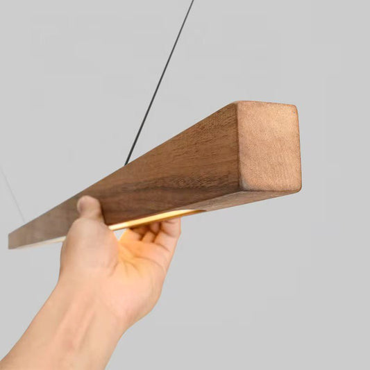 Teak Wood Pendant Light – Rectangle Handcrafted Minimalist LED Ceiling Light for Dining & Kitchen - NixWoods